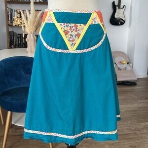 Vintage 70s teal a line skirt S